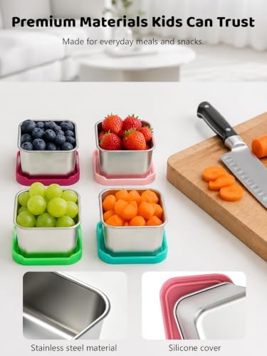 HTEVW 6 Pack Stainless Steel Snack Containers for Kids, 6 oz Food Container