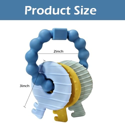 Baby Keys Teether Toys,Silicone Teething Toys for 3+ Months,Teething Keys Toy for Infants-Soft & Raised Texture to Soothe Gums,BPA Free (Deep Blue)