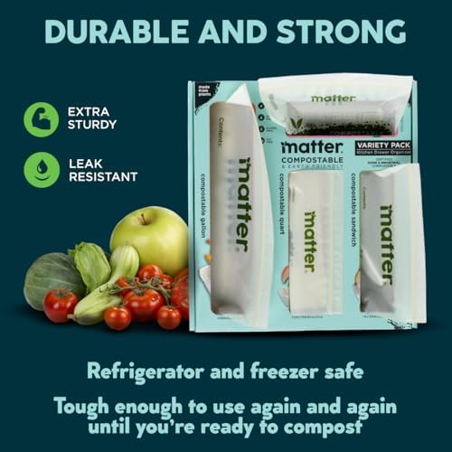 Matter Compostable Resealable Bags, Snack, Sandwich, Quart, Gallon 230 Ct