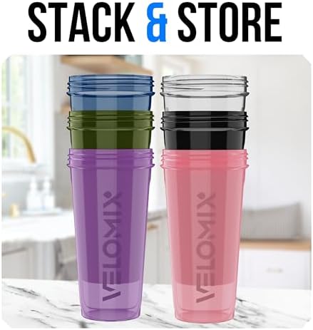 VELOMIX 6 Pack 28oz Shaker Cups for Protein Shakes, Blacks to Transparent