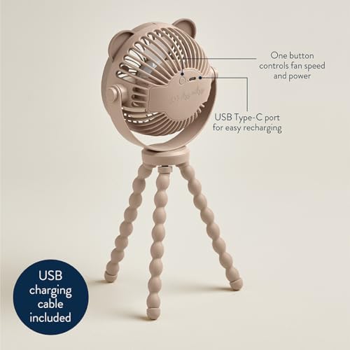 Itzy Ritzy Baby Stroller Fan, Rechargeable Fan with Wraparound Legs (Bear)
