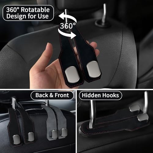 Car Purse Hook, Car Seat Headrest Hooks, Black Leather 2 Pack
