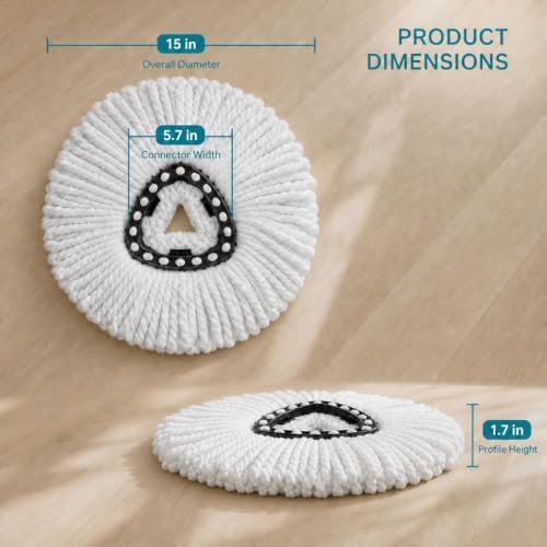 4 Pack Mop Head Replacement Compatible with O Cedar Triangle Swivel Mops,Spin Mop Replacement Head 100% Microfiber,Deep Cleaning,EPSUNORISE Compatible with O Cedar Mops(White)