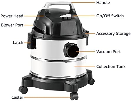 Amazon Basics Wet Dry Shop Vacuum Cleaner, 4 Gallon, 3 HP Stainless Steel, Grey/Black