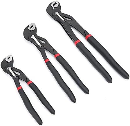 Amazon Basics 3-Piece Quick Release Groove Joint Pliers Set, Drop Forged Chrome Vanadium Steel with Comfortable Rubber Grip, Adjustable, 7-inch, 10-inch, and 12-inch, Black