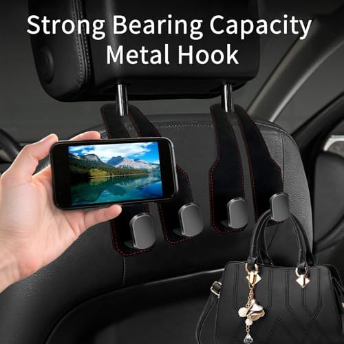 Car Purse Hook, Car Seat Headrest Hooks, Black Leather 2 Pack
