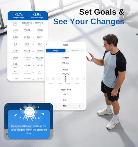 GE Smart Scale for Body Fat with BMI Muscle Mass, 5.3-inch Handle Display