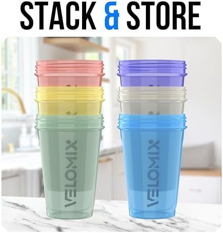 VELOMIX 6 Pack 20oz Shaker Cups for Protein Shakes, Pastel Shades