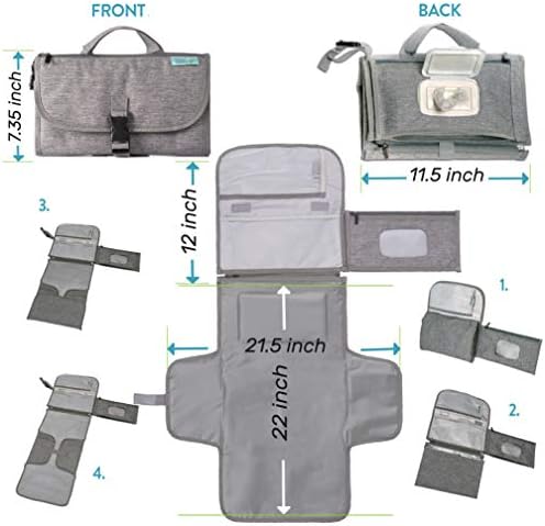 Kopi Baby Portable Diaper Changing Pad with Wipes Pocket, Classic Grey