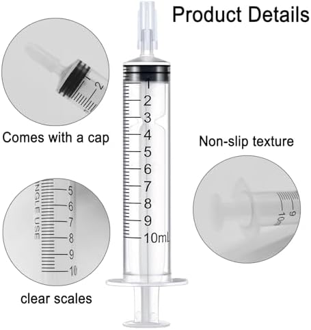 10ml Syringe for Liquid, 10cc Syringes Without Needle, Individually Wrapped, Pack of 12