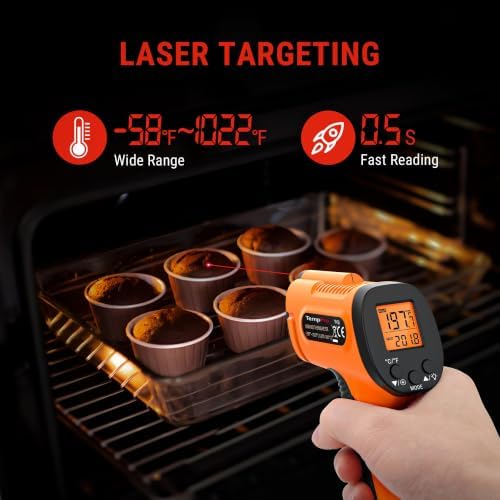 TempPro TempScan Infrared Thermometer Gun for Pizza Oven Griddle HVAC