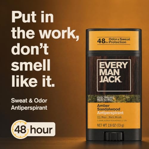 Every Man Jack Antiperspirant Deodorant for Men, Amber Sandalwood, 2pk