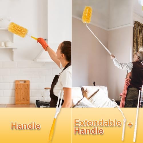 Heavy Duty Duster Refills, Disposable Dusters Kit for Cleaning Dusting Furniture Blind Ceiling Fan, Multi Surface 360 Feather Duster(60)+3FT Extended Handle +1 Handle