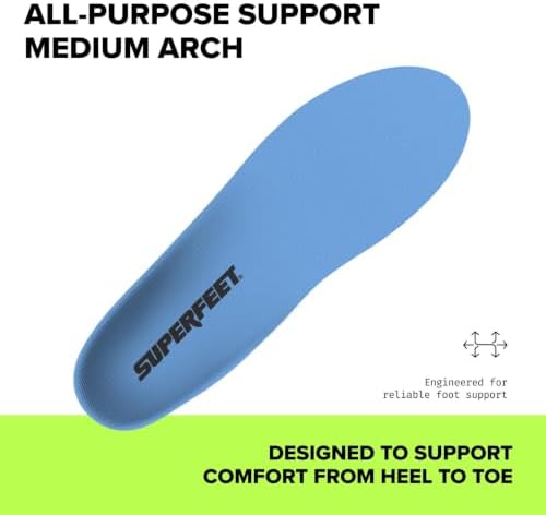 Superfeet All-Purpose Support Medium Arch Insoles (Blue) for Active Lifestyle with Medium Arch Support - Men 9.5-11 / Women 10.5-12