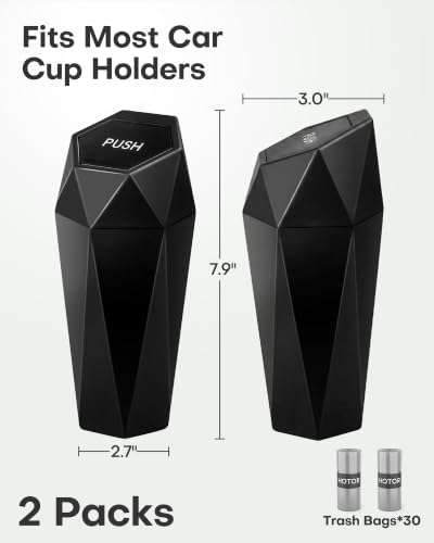 HOTOR Car Trash Can with Lid, Leakproof, Black, 2 Pack