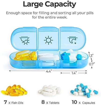 AUVON Weekly Pill Organizer 3 Times a Day with A PU Leather Bag, BPA-Free