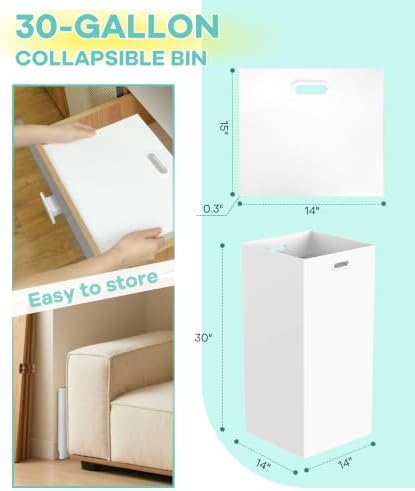 4 Pack 30 Gallon Disposable Trash Cans, 30" H x 14" W x 14" D, White