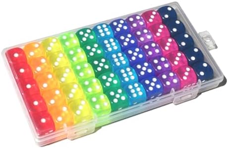 50 Pieces Dice Set, 14mm 6 Sided Colored Dice with Plastic Storage Box