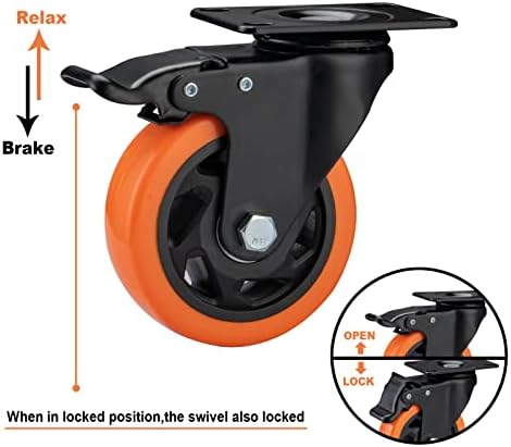 4" Caster Wheels - Heavy Duty Casters Set of 4 Dual Locking Swivel