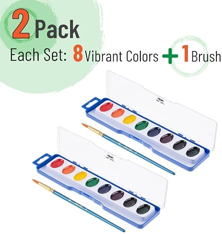 Mr. Pen- Washable Watercolors, 2 Pack, 8 Colors with Paint Brush