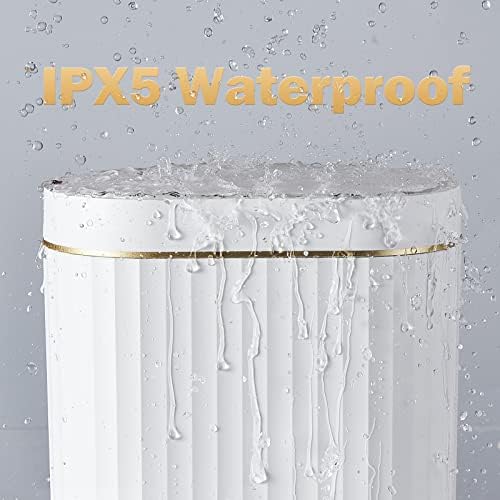 ELPHECO Bathroom Trash Can with Lid, 2 Gallon, Motion Sensor, White Gold