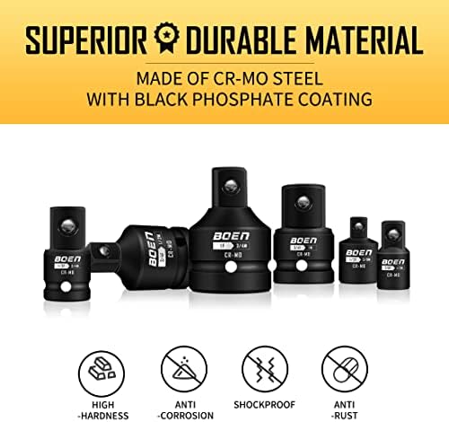 BOEN 8 Piece Impact Socket Adapter and Reducer Set, 1/4" 3/8" 1/2" 3/4" Drive Socket Adapter Set with Durable Case for Impact Driver Conversions (Upgraded)