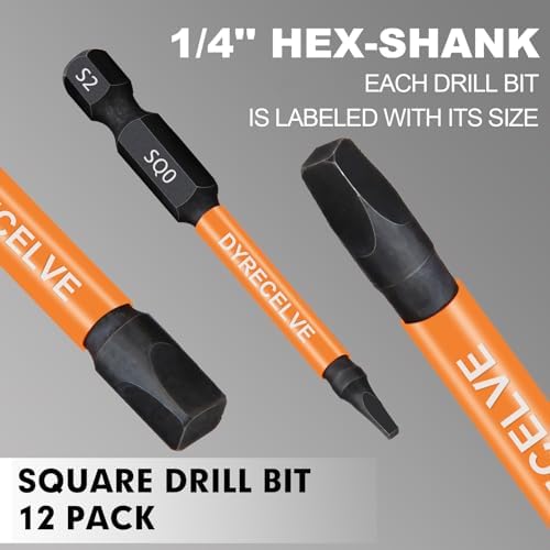 DYRECELVE 12-Pack Square Drive Bit Set, Magnetic Impact Screwdriver Bits