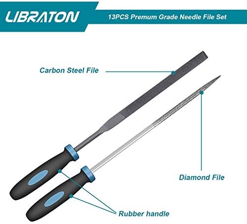 LIBRATON 13PCS Small Needle Files Set, 6 Carbon Steel & 6 Diamond File Set