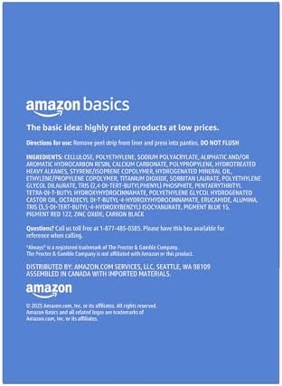 Amazon Basics Daily Pantiliner, Regular Length, Thin Absorbent Feminine Pads for Women, Unscented, 50 Count (Previously Solimo)