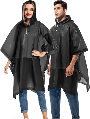 2 Pack Rain Ponchos for Adults Reusable - Raincoats Survival Emergency Heavy Duty Rain Coat with Drawstring Hood