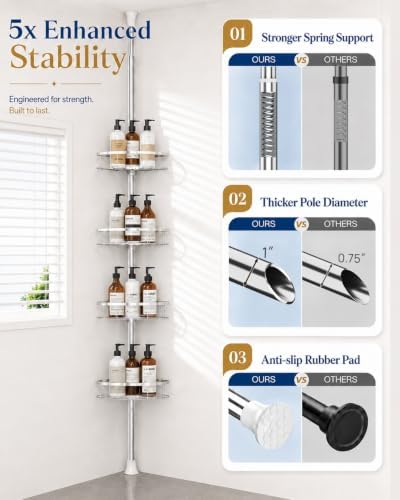SEIRIONE Rustproof Corner Shower Caddy Tension Pole for Bathroom Organizers
