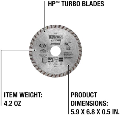DEWALT Diamond Blade for Masonry, Dry Cutting, Continuous Rim, 7/8-Inch Arbor, 4-1/2-Inch (DW4725)