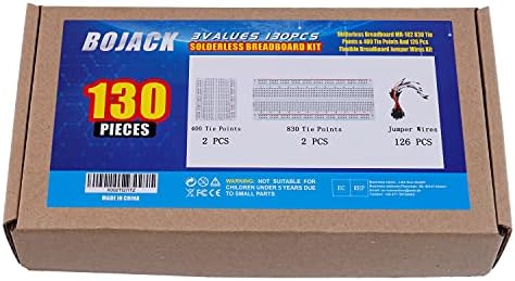 BOJACK 3 Values 130 Pcs Solderless Breadboard 4 Pcs 830 Tie Points & 400 Tie Points & 126 Pcs Flexible Breadboard Jumper Wires