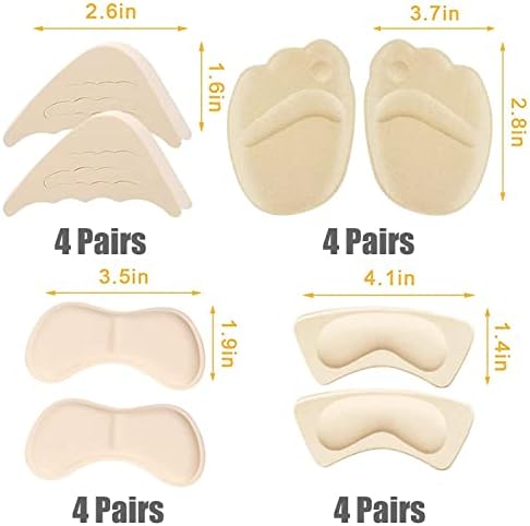 16 Pairs Shoe Filler Heel Pads for Womens Shoes - Shoe Filler for Too Big Shoes Women with Toe Inserts, Toe Inserts for Too Big Fit