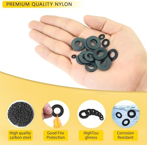 1100Pcs 9 Sizes M2-M12 Black Flat Washers for Screws & Bolts