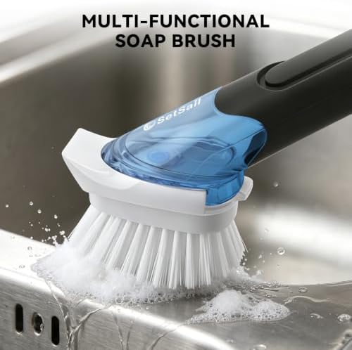 SetSail Dish Brush with Soap Dispenser, Stiff Bristles Dish Scrubber Set