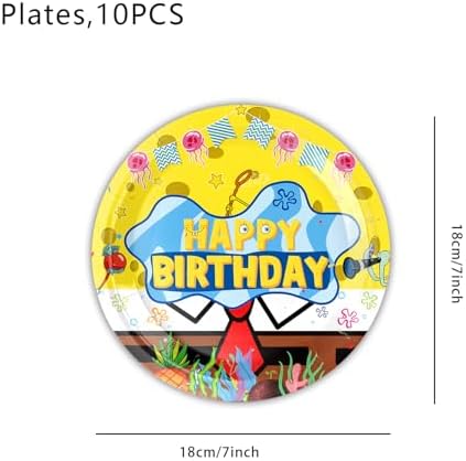 Cartoon Sponge Birthday Supplies, Cute Funny Sea Happy Birthday Tableware for Kid, Party Decoration Supplies with Banner, Tablecloth, Plate, Paper Cup, Napkin
