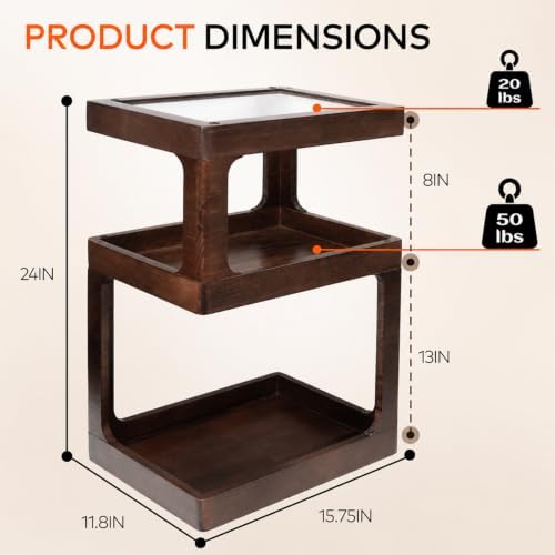 Solid Wood Side Table, 3 Tier Small End Table, Brown Accent Table