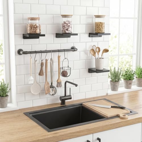 Fixwal Small Floating Shelves for Wall Decor (5Inch, Wood, Black, Set of 4)