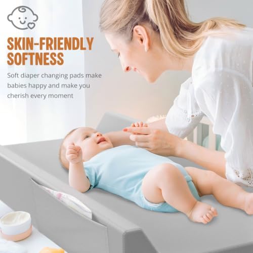 Vegan Leather Baby Changing Pad Waterproof & Wipeable with Pockets