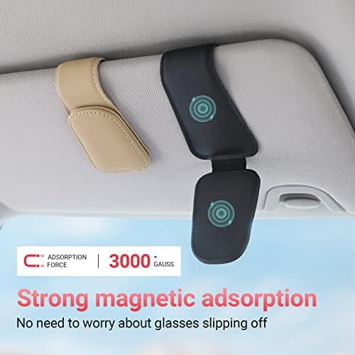 KanSmart Sunglass Holder for Car Sun Visor Magnetic Sunglasses Clip Leather