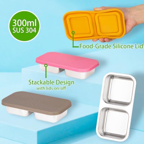 SUMERX 3 Pack Stainless Steel Snack Containers - 2 Compartment