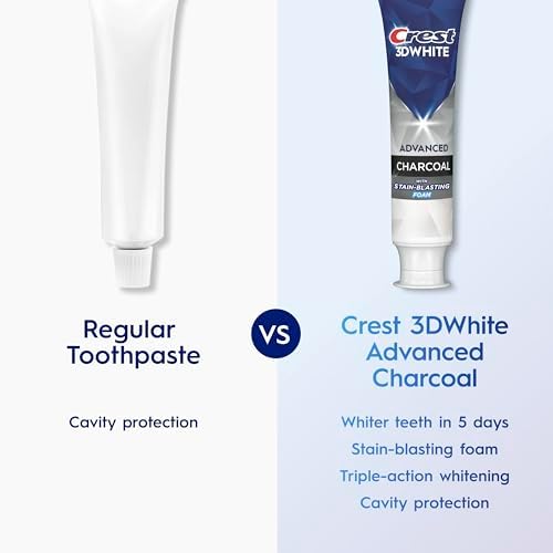 Crest 3D White Advanced Charcoal Teeth Whitening Toothpaste with Fluoride, 3.3 oz, Pack of 3