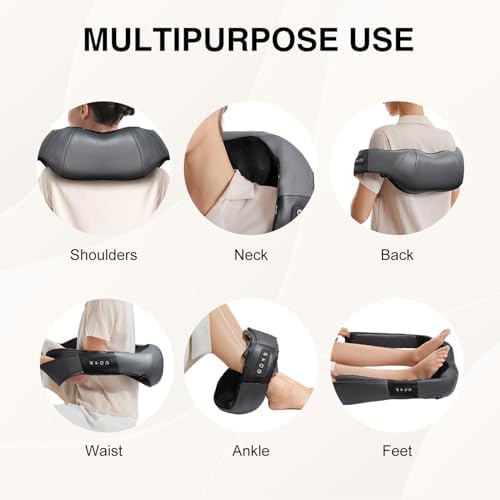 Nekteck Shiatsu Neck Massager with Heat for Pain Relief, Gray, NOT Cordless