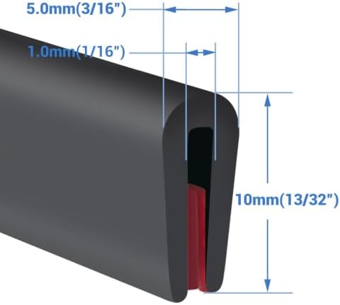 Rubber Edge Trim, Fit 1/16"(1.0mm), Length 10Ft, Black Color