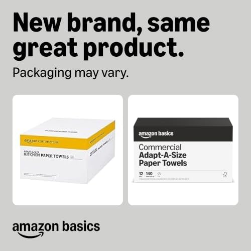 Amazon Basics 2-Ply White Adapt-a-Size Kitchen Paper Towels, Absorbent, Thick, Individually Wrapped, 140 Towels per Roll (12 Rolls), 1,680 Sheets Total (Previouly AmazonCommercial)
