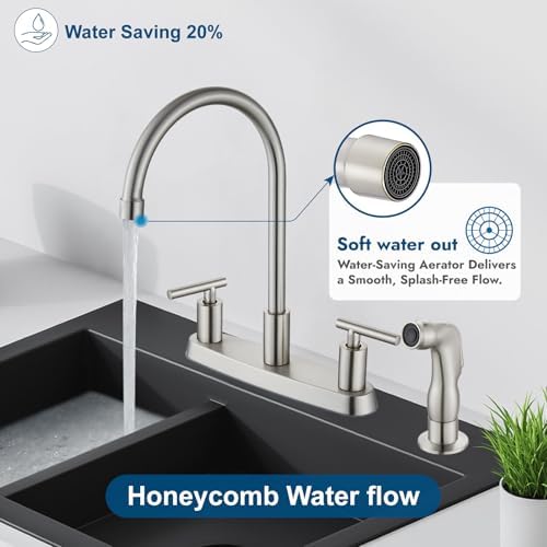 2-Handle Kitchen Faucet with Sprayer 4 Hole, Brushed Nickel
