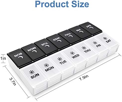 DANYING Large Pill Organizer 2 Times a Day, Weekly Pill Box 2 Per Day, AM PM Pill Case, Day Night Pills Container 7 Day, Vitamin Case Twice a Day, Black & White