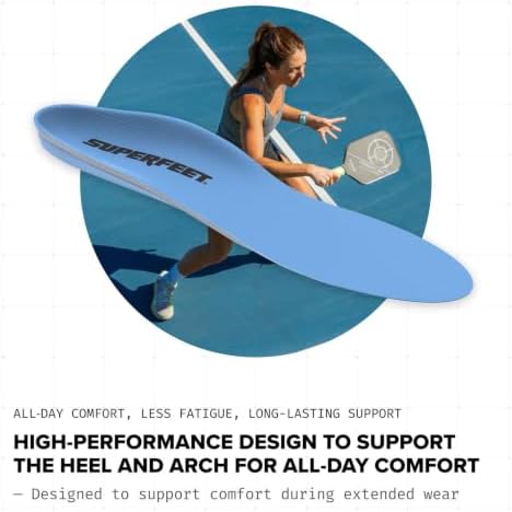 Superfeet All-Purpose Support Medium Arch Insoles (Blue) for Active Lifestyle with Medium Arch Support - Men 9.5-11 / Women 10.5-12