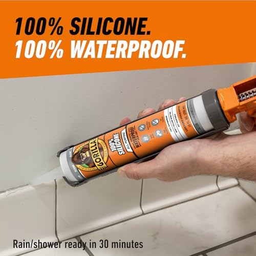 Gorilla 100% Silicone Waterproof Caulk, Clear, 10 oz Cartridge